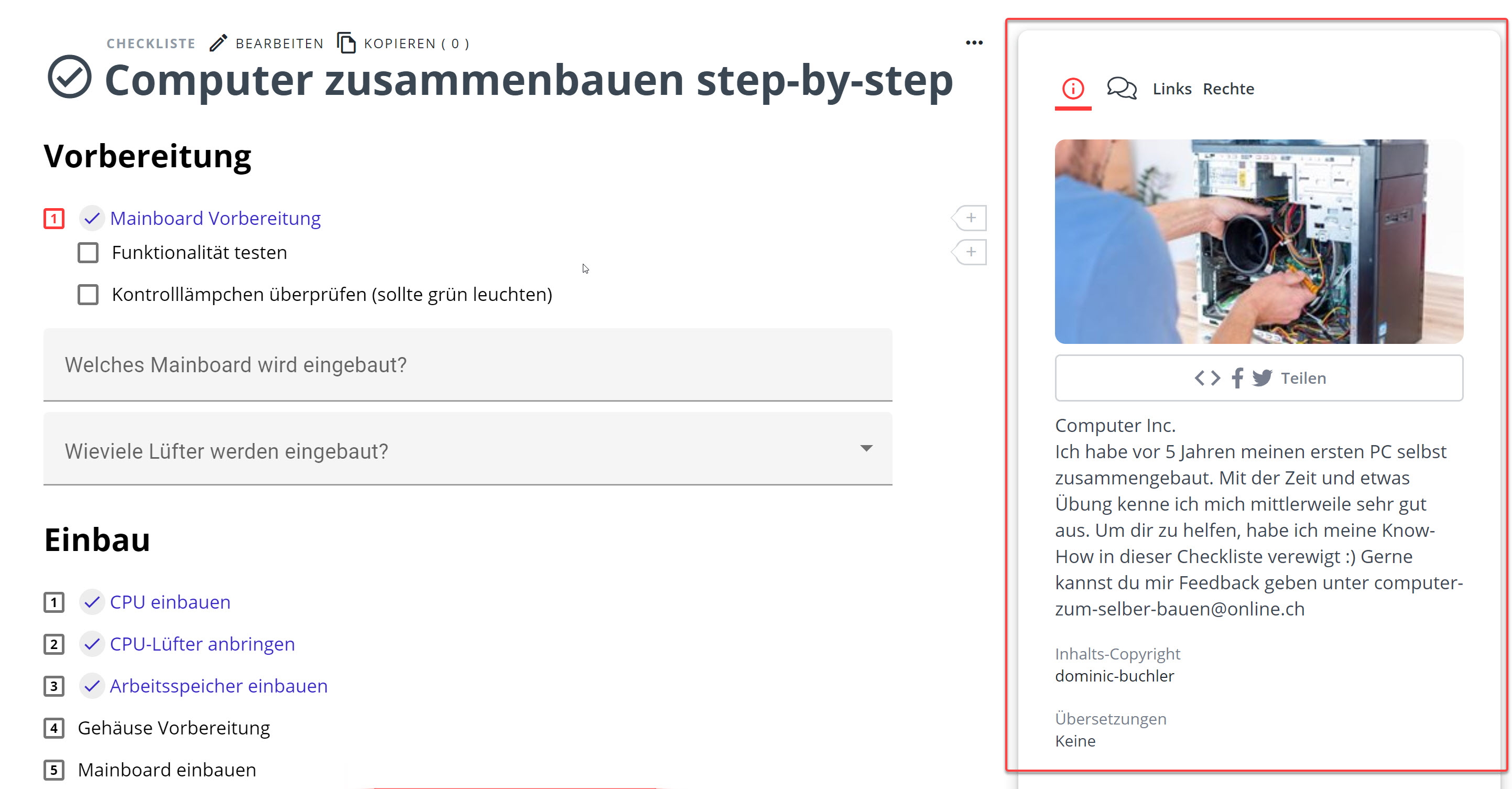Beschreibe deine Checkliste...