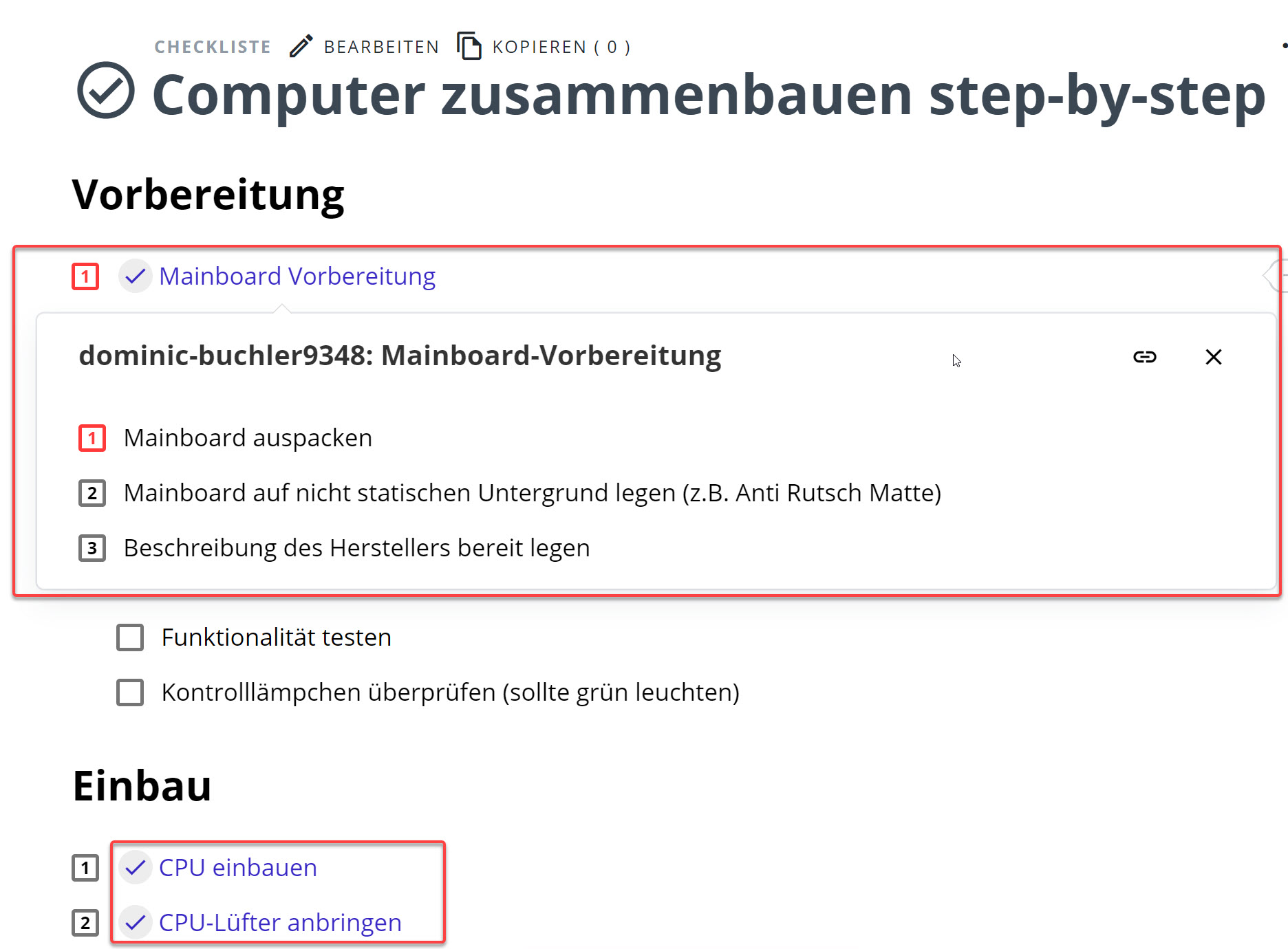 Verbinde Checklisten