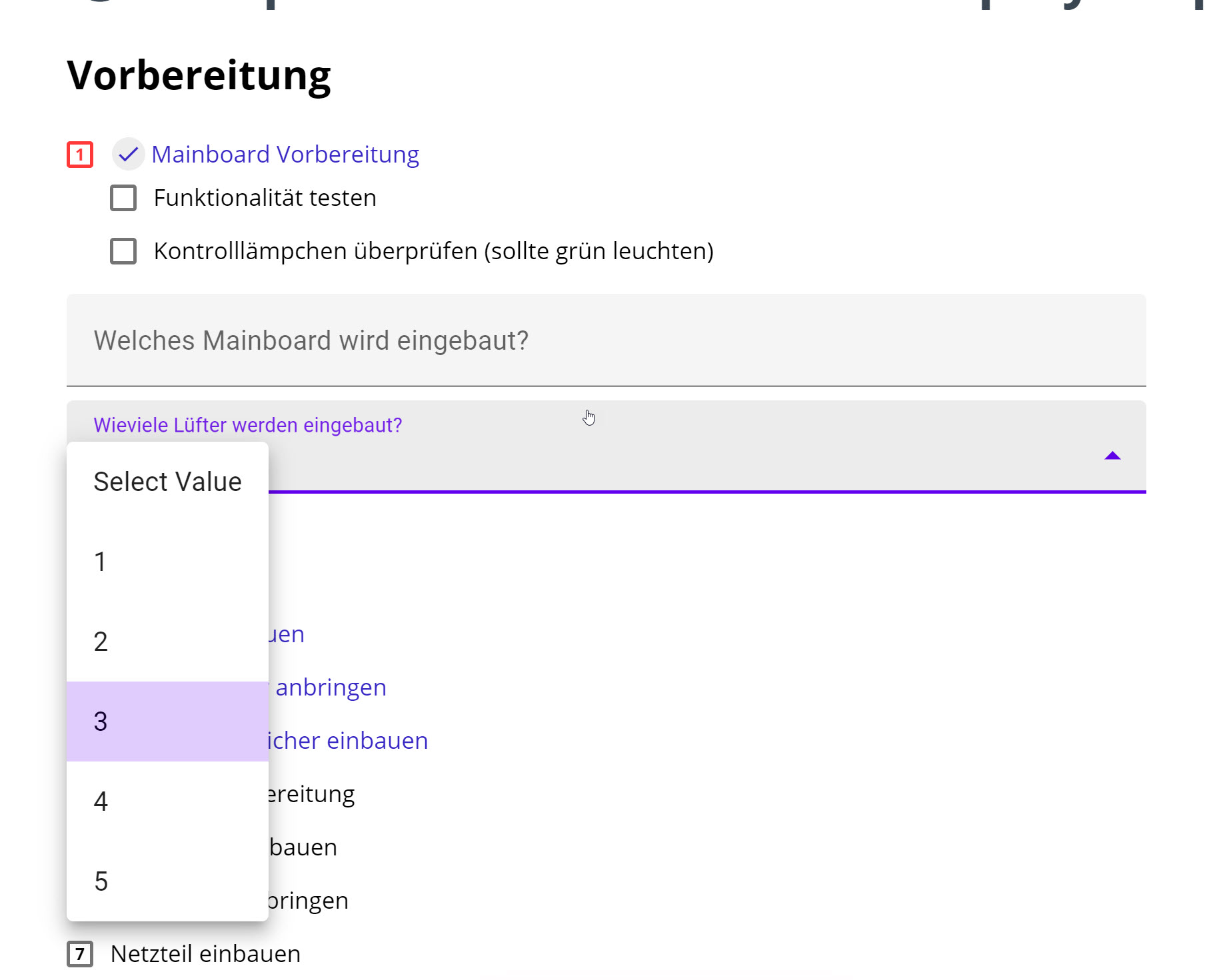 Unsere verschiedenen Formularfelder